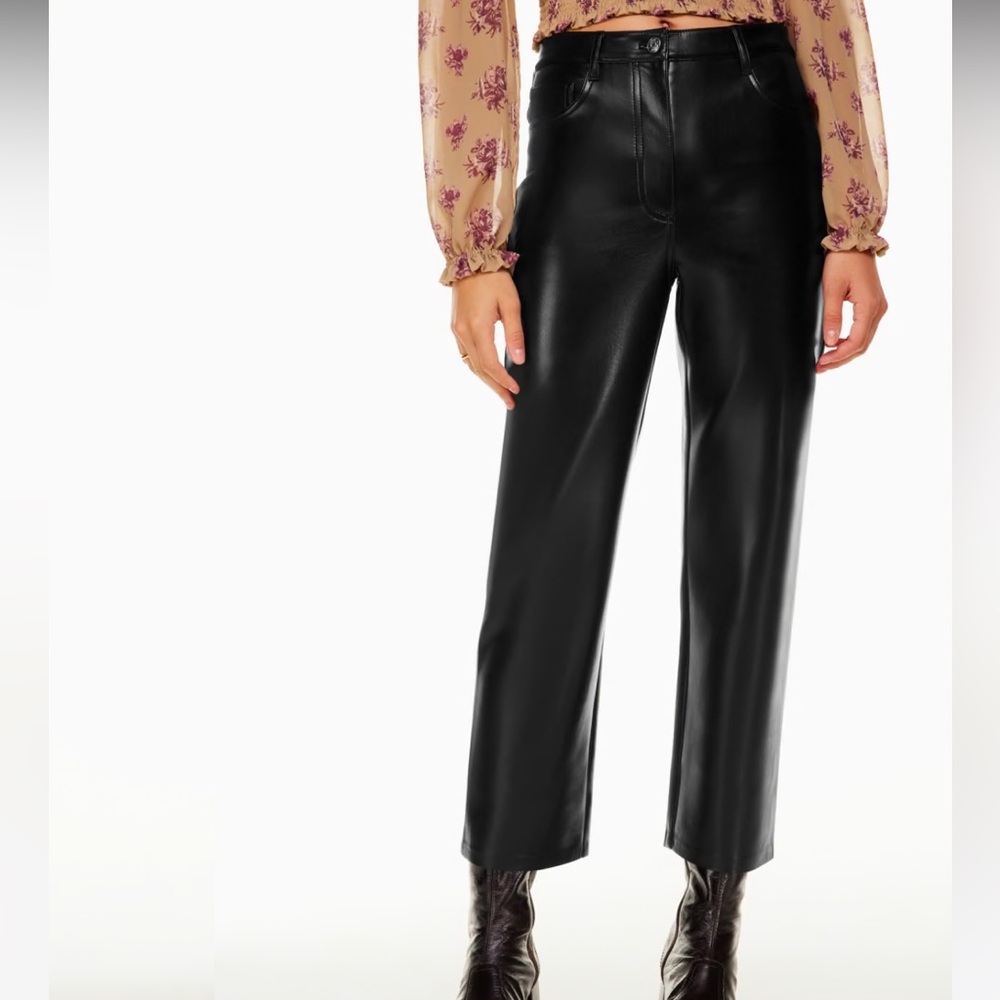 Wilfred Aritzia Melina Black Vegan Leather Straight Leg Crop Pant Neutral Norm 4